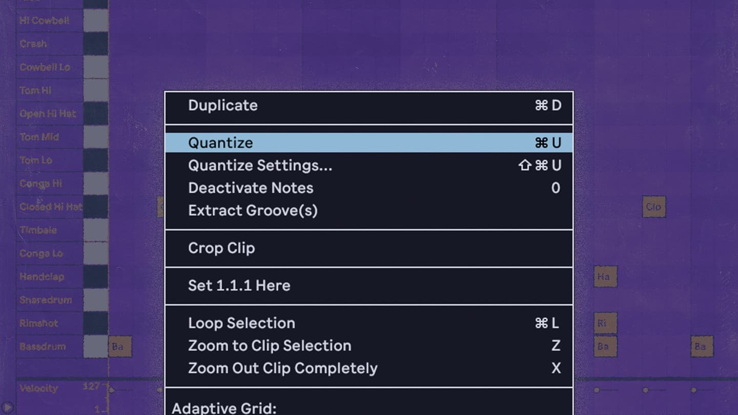 the quantize option in ableton live's right click menu