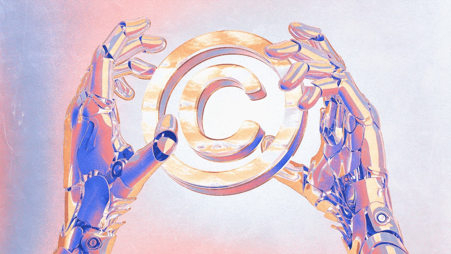 copyright symbol in the hands of a robot