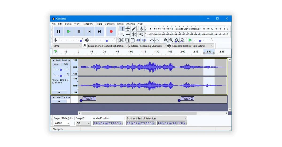 Audacity interface